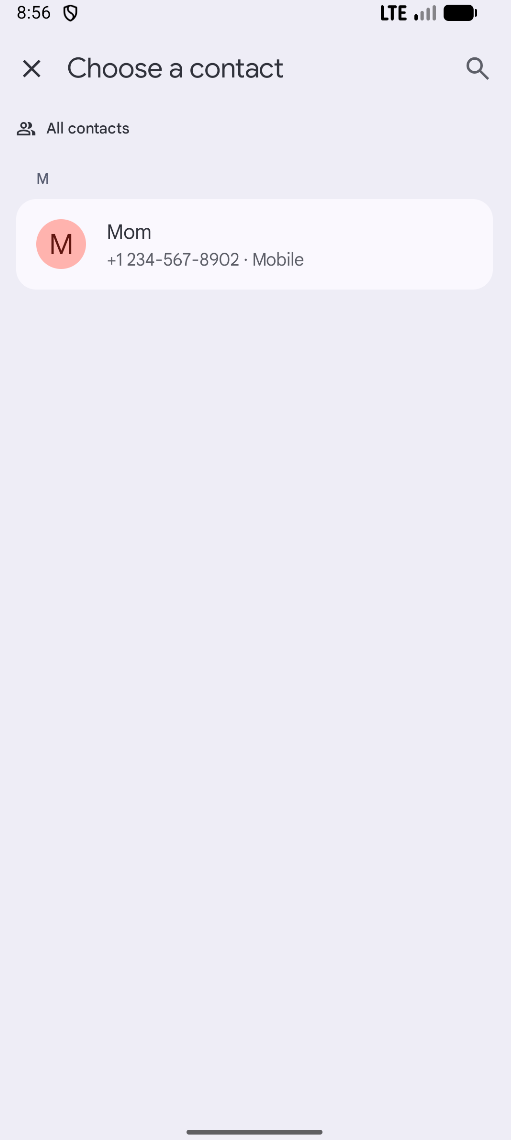 Contact selection screen